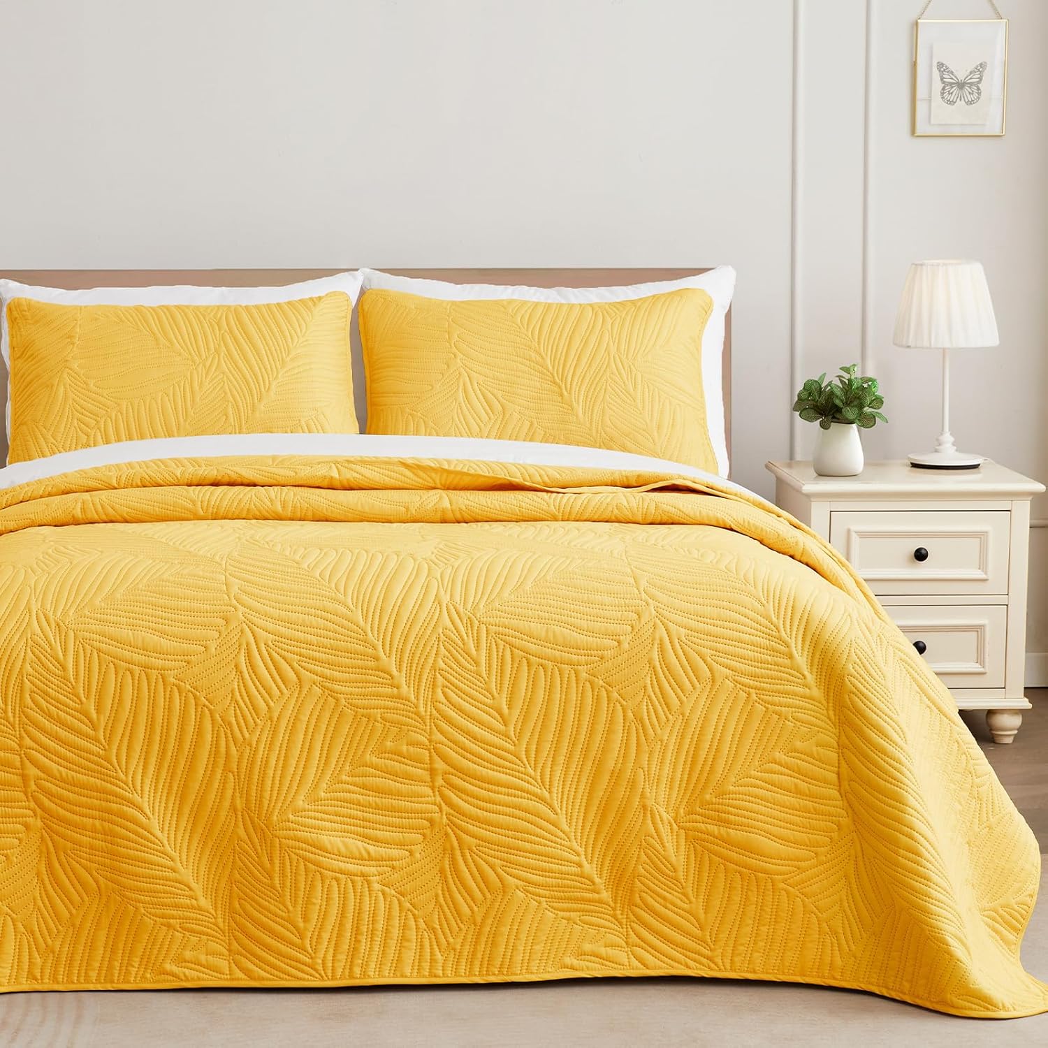 Exclusivo Mezcla Juego de ropa de cama tamaño Queen, edredones amarillos ligeros tamaño Queen Matrimonial para todas las estaciones, colcha de