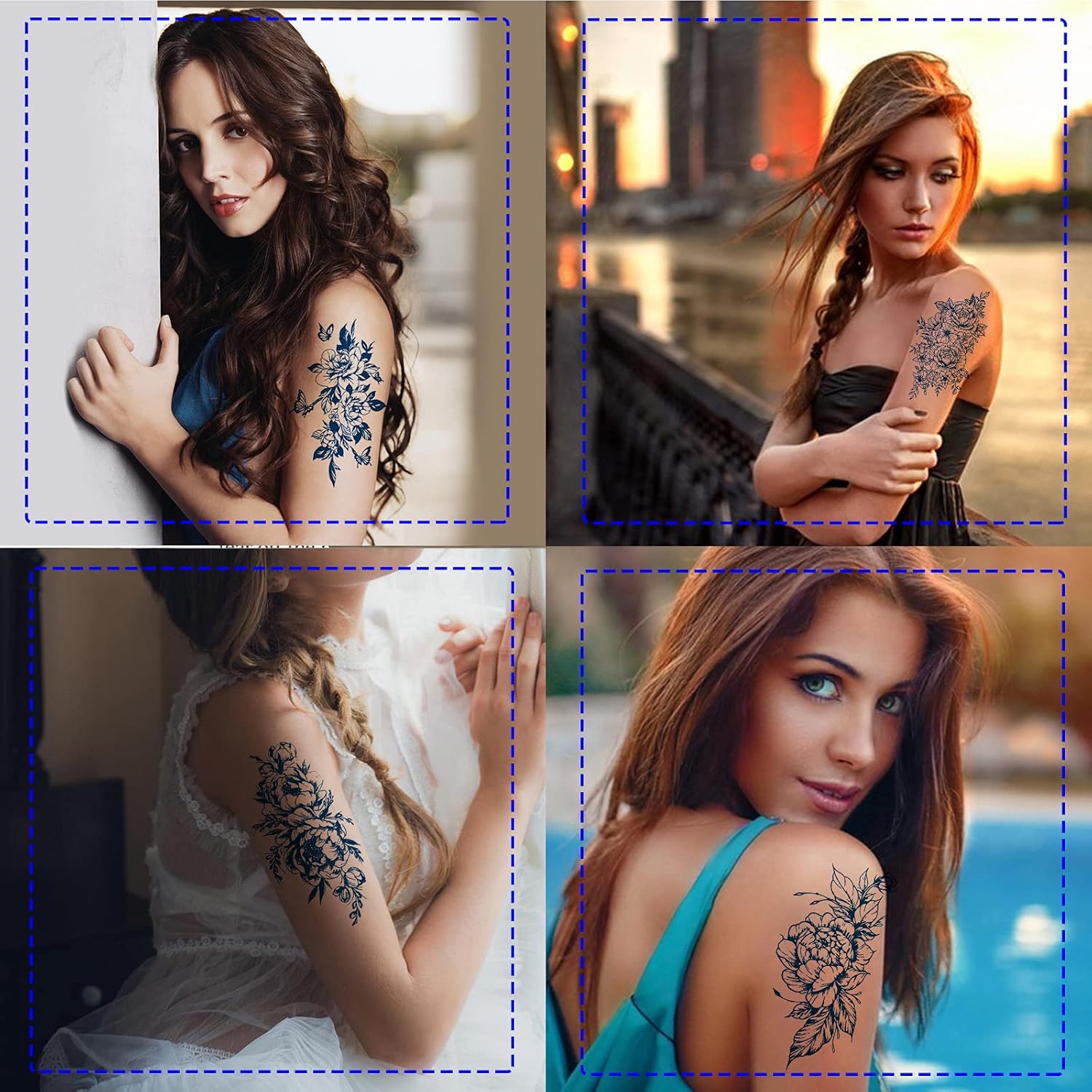 Tatuajes semipermanentes de 2 semanas, 8 hojas grandes que duran 1-2 semanas de tatuajes para mujeres y niñas, 10 hojas de calcomanías de tatuaje