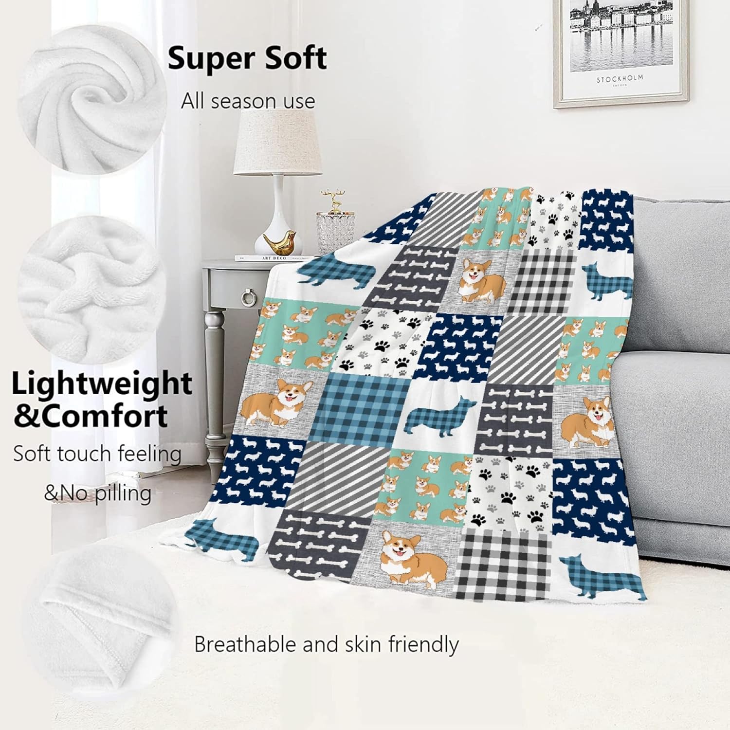 Manta Corgi para niños, niñas, regalo de Corgi para los amantes de Corgi, acogedora franela suave, ligera y cálida, utilizada para habitación y