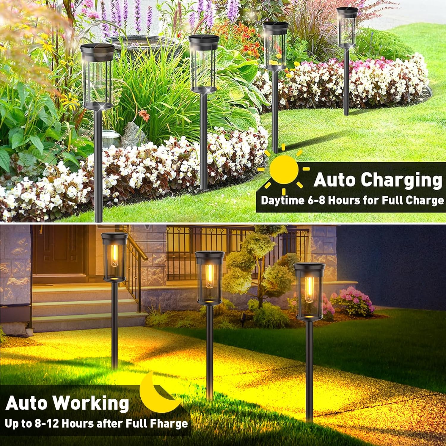 Luces solares para caminos al aire libre, paquete de 8 luces para exteriores, impermeables, encendidoapagado automático, luces solares
