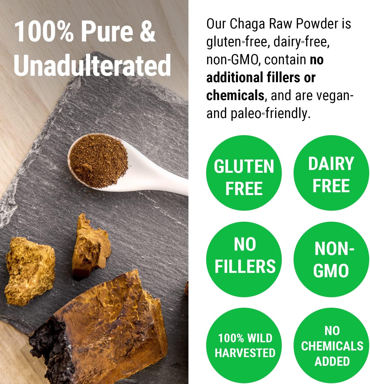 Sayan Polvo de chaga grueso siberiano crudo de 4 onzas (3.99 oz) de té de hongos cosechados salvajes, potente suplemento antioxidante adaptógeno