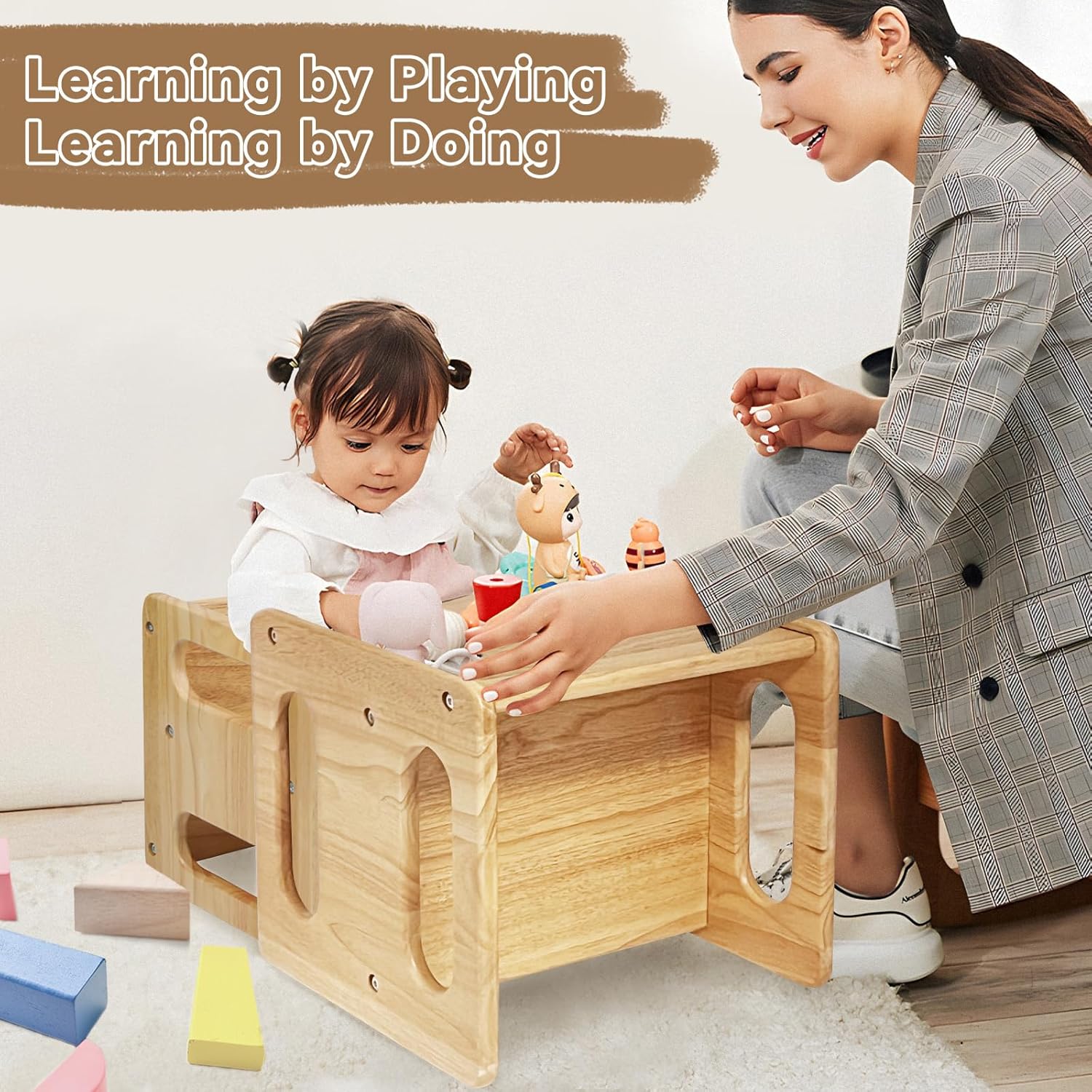 Ciao Stilista Montessori – Juego de mesa y silla de destete, muebles Montessori para leer, comedor, jugar y taburete, mesa y silla de destete para
