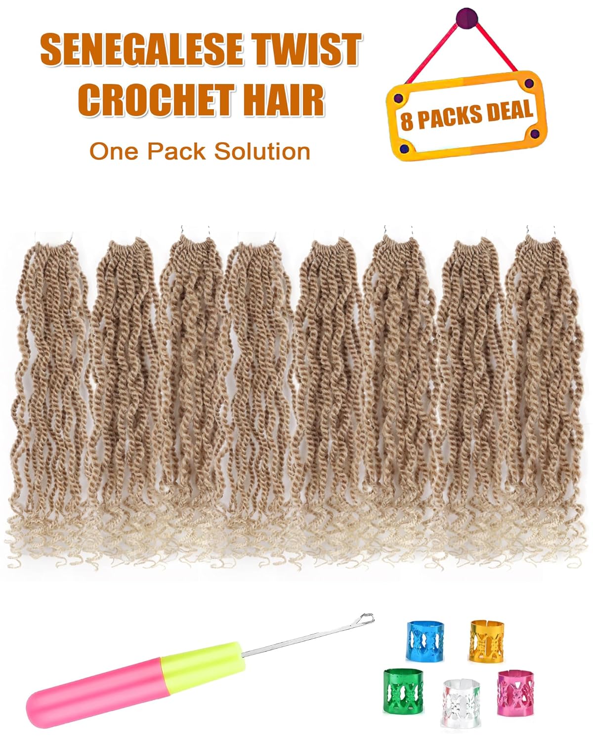 Cabello rubio de ganchillo para mujeres negras, cabello ondulado senegalés de 12 pulgadas, rizos de ganchillo corto preenlazados, 8 paquetes de
