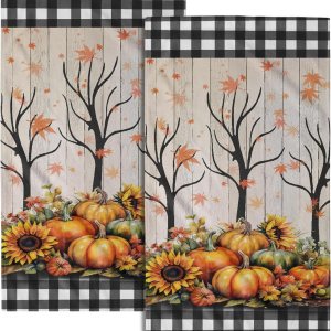 Giwawa Juego de 2 toallas de mano de calabaza de otoño, juego de 2 toallas de cocina suaves y pequeñas, toallas de baño para hotel, spa, gimnasio y Giwawa Juego de 2 toallas de mano de calabaza de otoño, juego de 2 toallas de cocina suaves y pequeñas, toallas de baño para hotel, spa, gimnasio y