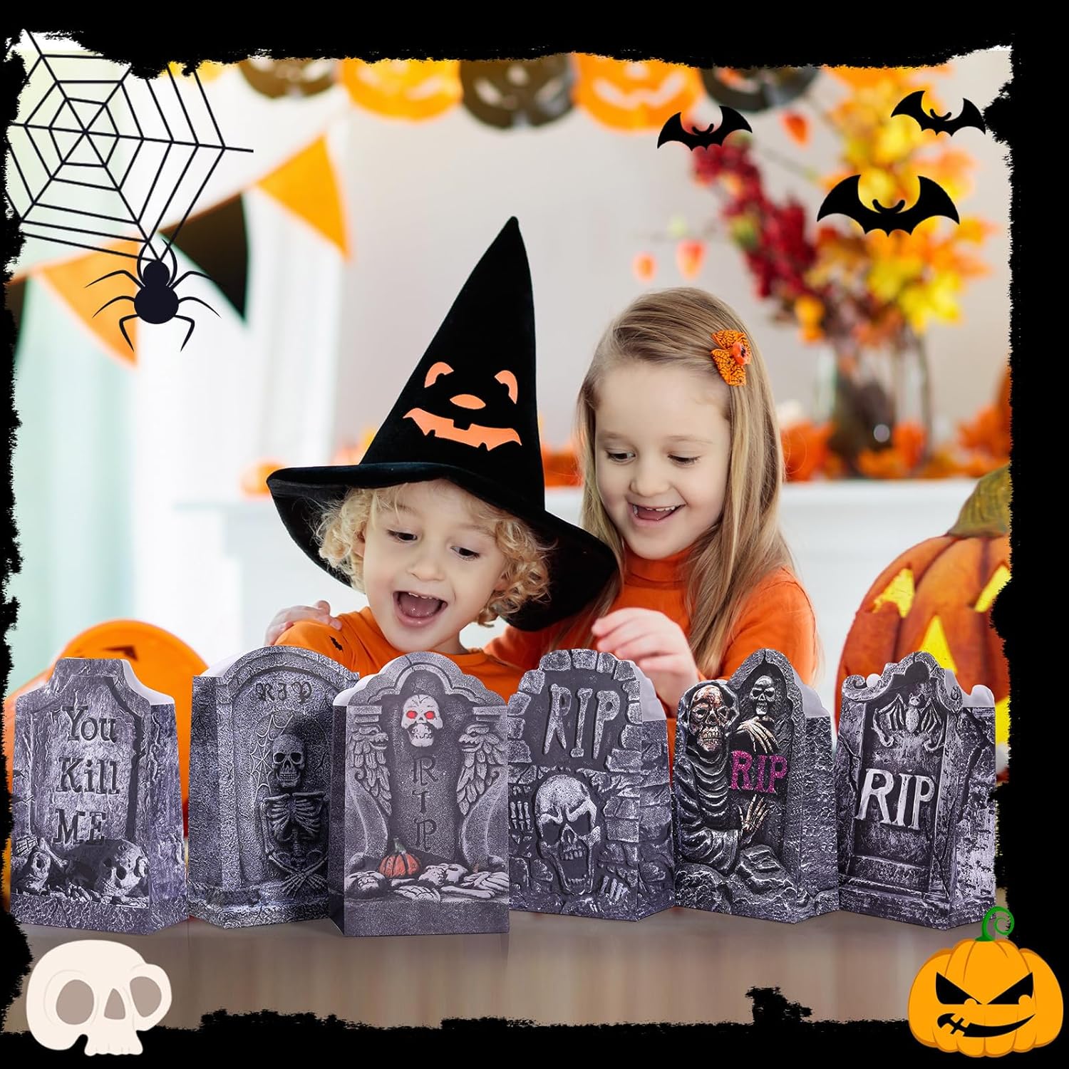 Yeaqee 48 bolsas de papel de lápida de Halloween, bolsas de regalo de dulces de Halloween, bolsas de golosinas para dulce o truco, bolsas de