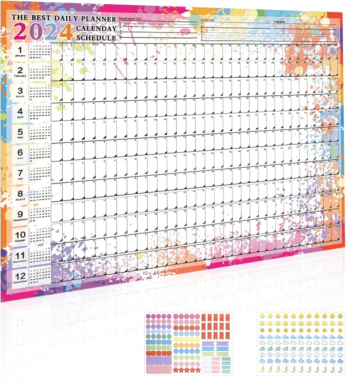 Reofrey Agenda anual 2024, calendario de año completo, una página, 29.2 x 20.7 pulgadas, calendario anual de pared grande durante todo el año,