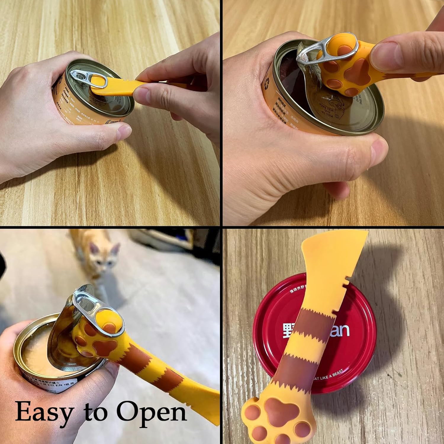 Cucharas y tapas de latas de comida para gatos  4 piezas  Abrelatas multifunción  Cubiertas de silicona para latas de alimentos para mascotas
