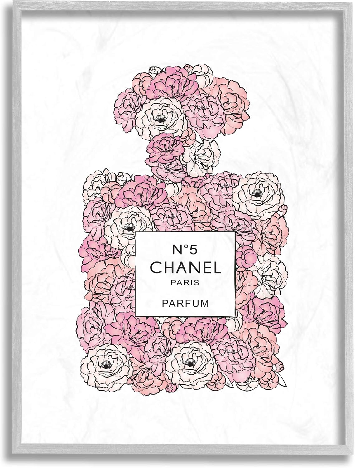 Stupell Industries Botella de perfume floral rosa de diseño de moda, diseño de Martina Pavlova – Arte de pared enmarcado gris, 11 x 14, blanco