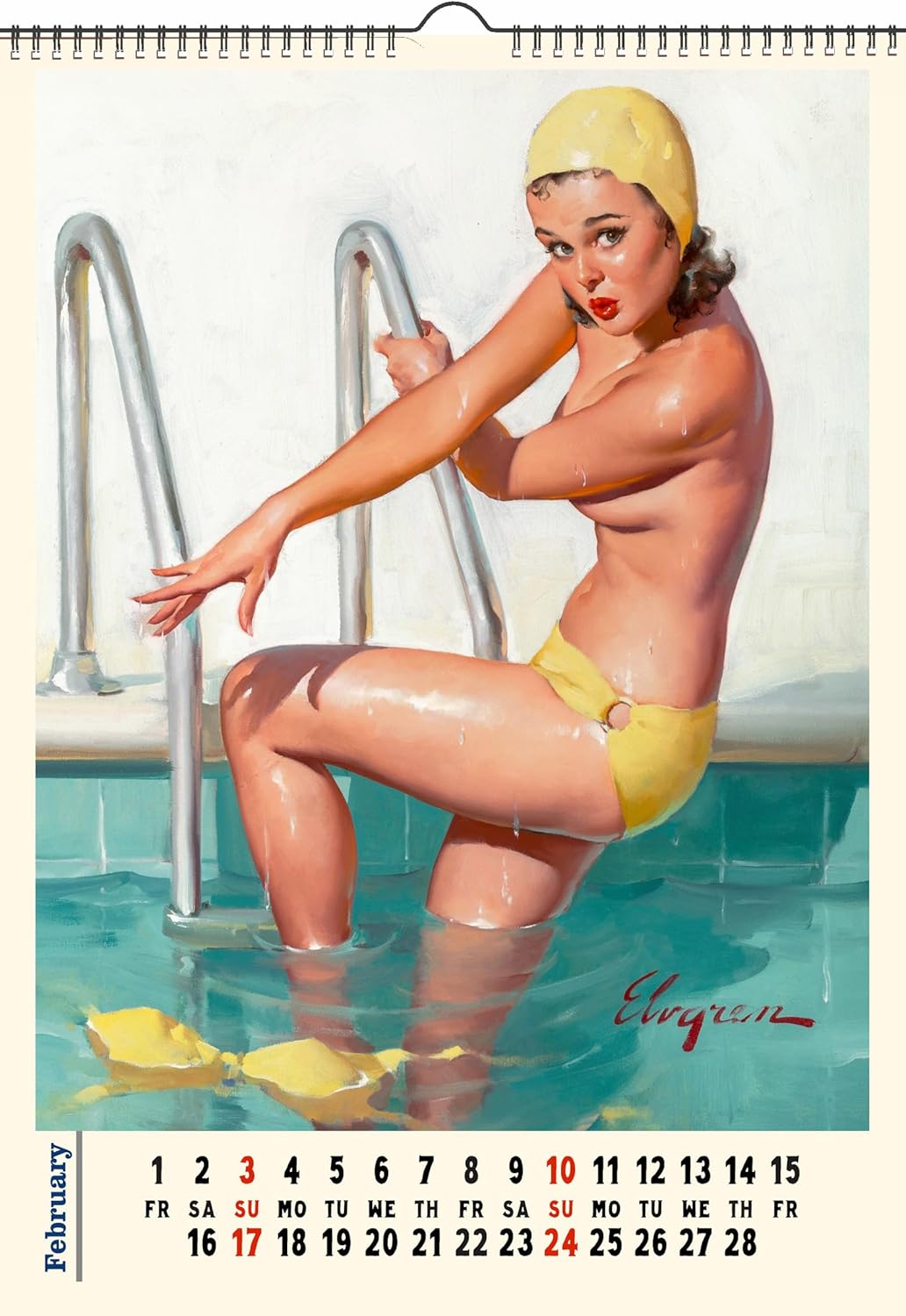 Calendario de pared 2024 13 páginas de 8 x 12 pulgadas GIL ELVGREN Oops Series Pinup Girls Vintage Retro Carteles Portadas de revistas