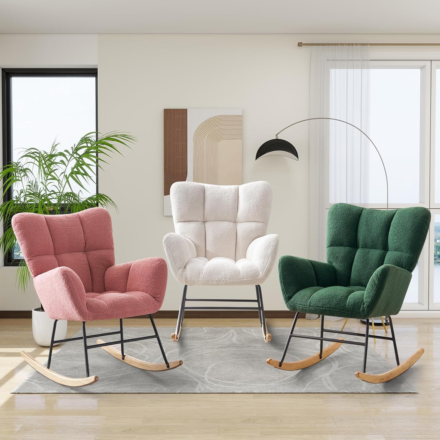 Mecedora tapizada para guardería, mecedora tapizada de peluche, asiento acolchado con respaldo alto, silla auxiliar cómoda para sala de estar,
