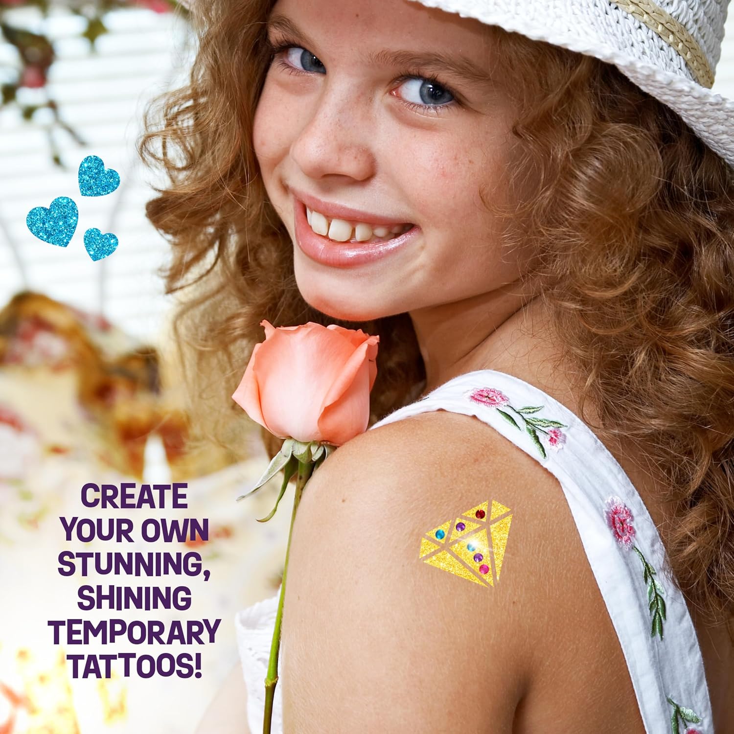 Kit de estudio de tatuajes temporales brillantes para niños, tatuajes falsos metálicos y con purpurina para niñas, ideas de regalo de cumpleaños