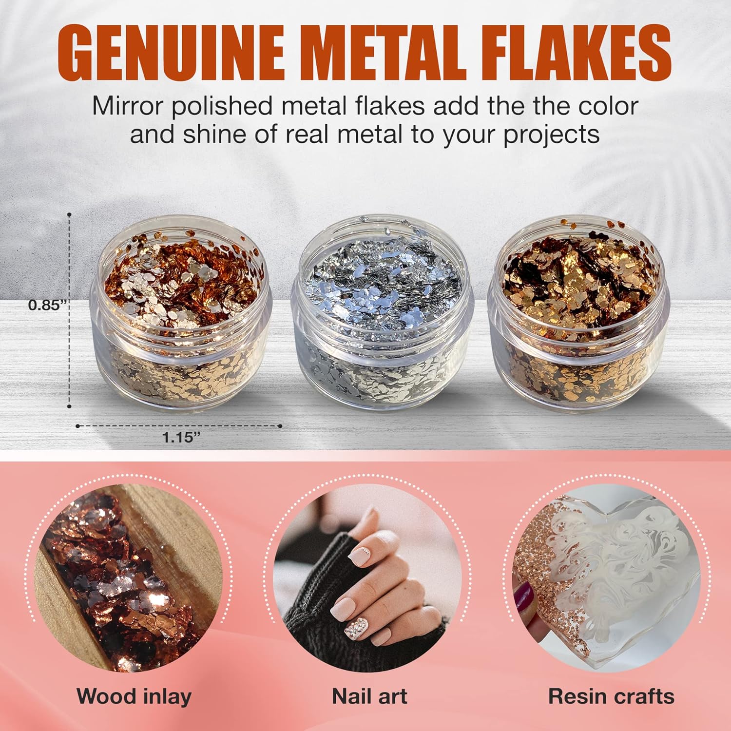 Copos de metal genuino, cobre, plata, oro