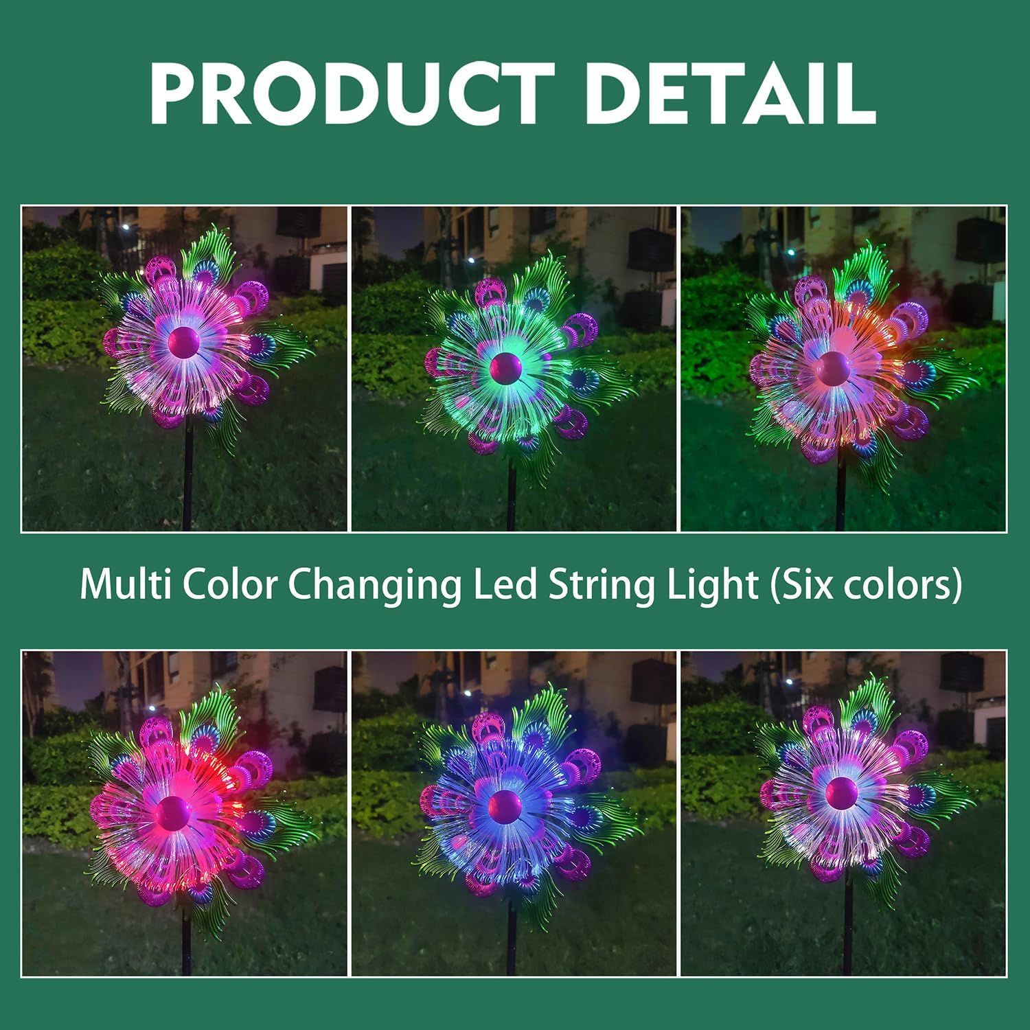 Molinillos solares de viento de pavo real para patio y jardín, escultura de viento de metal de 40 pulgadas, molino de viento cinético de jardín con