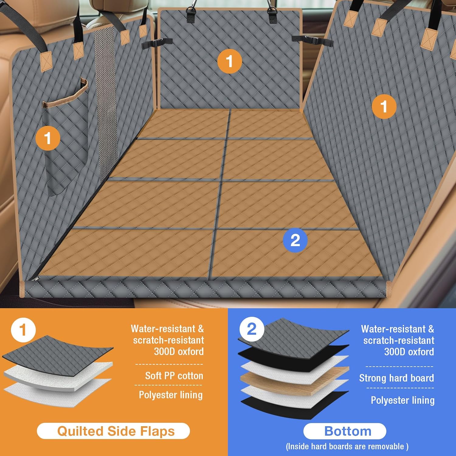 Funda de asiento de automóvil para perro para asiento trasero, funda de cama de automóvil para perro más grande con parte inferior fuerte, extensor