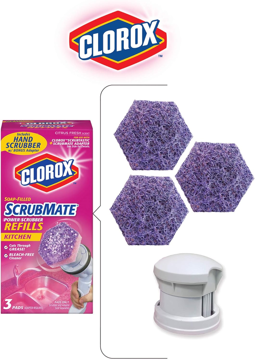 Clorox ScrubMate fregador de cocina de mano, más 3 almohadillas de recambio
