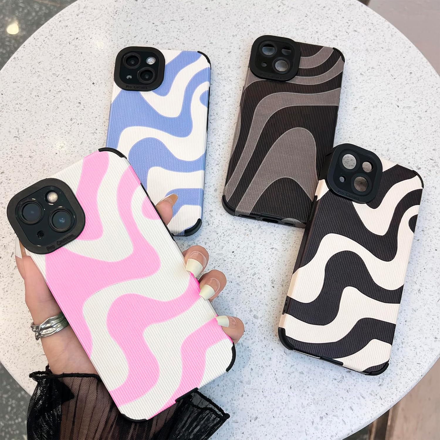 Funda compatible con iPhone 15 Pro Max con bonito patrón de ondas para mujeres y niñas, funda de silicona de TPU suave antigolpes, diseño de cebra,