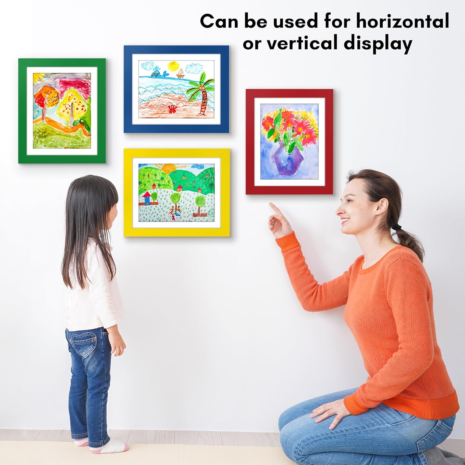 Americanflat Marco de arte infantil de carga frontal multicolor  Marco de 8.5 x 11 pulgadas con paspartú y 10 x 12.5 pulgadas sin paspartú  Marcos