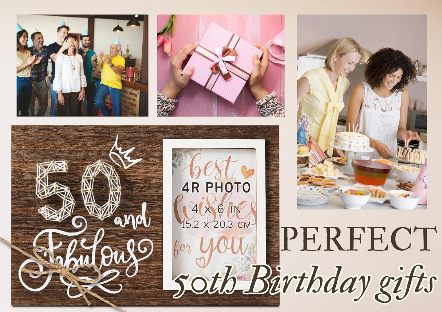 InnoBeta Regalos de cumpleaños para mujeres, mujeres, ella, marco de fotos de madera, foto de 4 x 6 pulgadas, decoración de cumpleaños de pared y