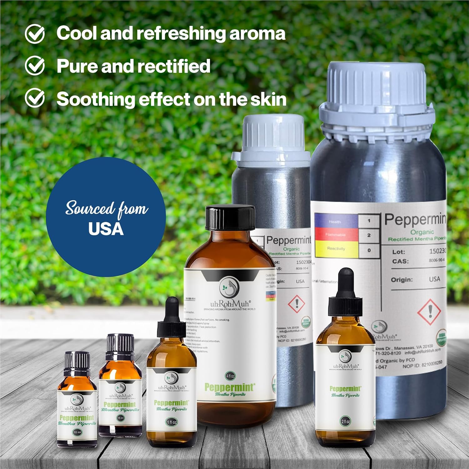 Aceite Esencial de Menta Rectificado Orgánico – 0.3 fl oz
