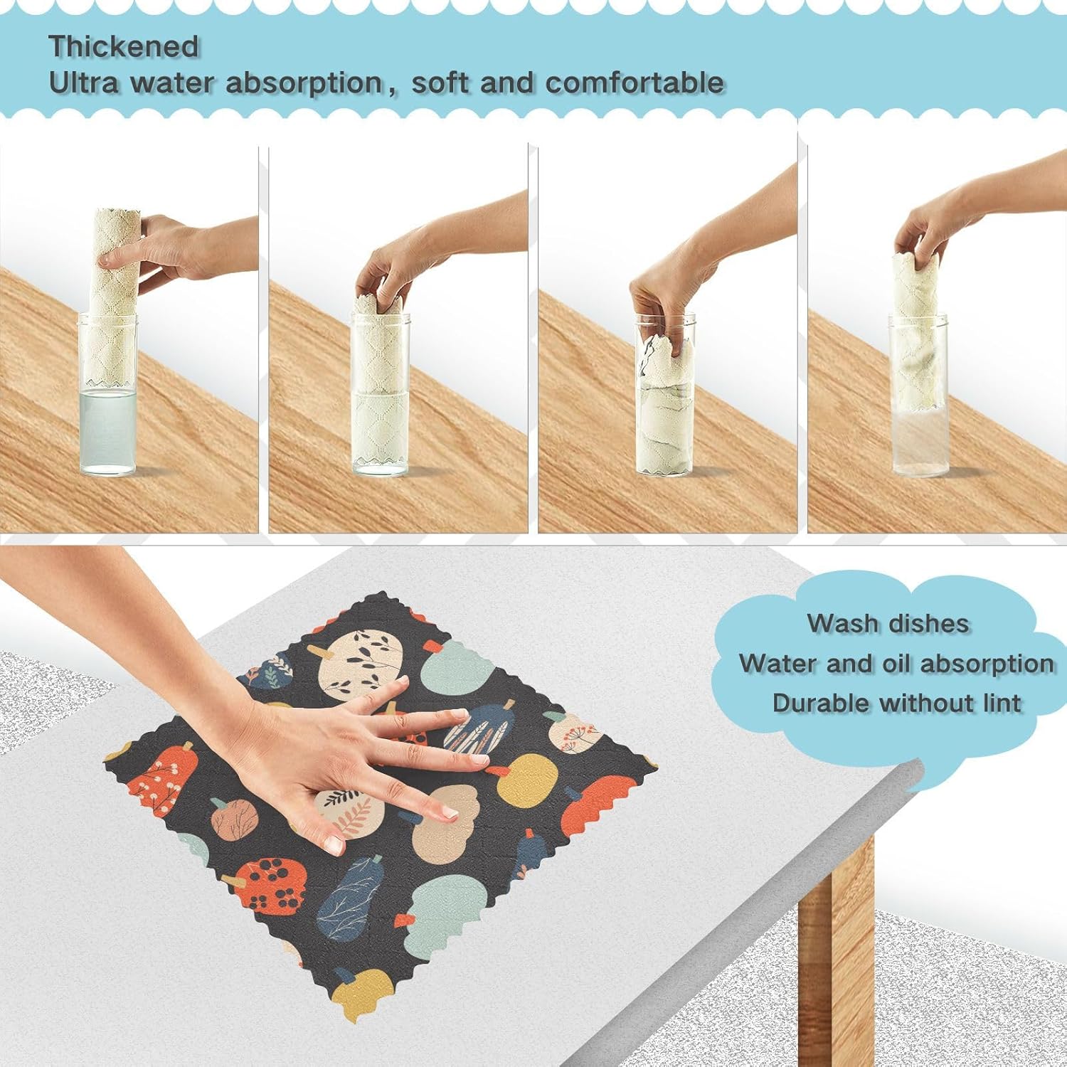 Halloween Pumpkins Set of 6 Absorbent Microfiber Cleaning Towels Kitchen Print Cotton Dish Tea Towels for Countertop Sink