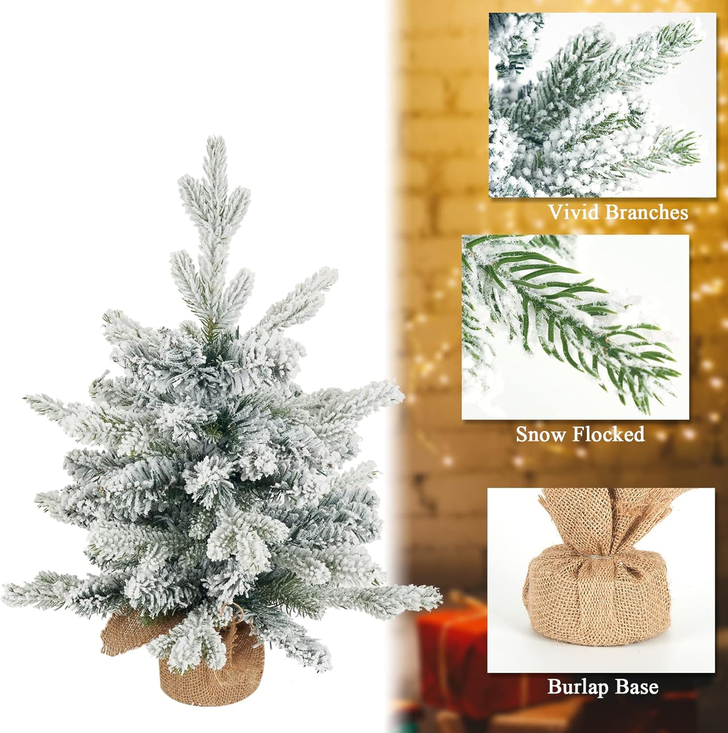 Árbol de Navidad artificial de mesa, pequeño, de 18 pulgadas, árbol de pino de Navidad flocado para mesa, escritorio, decoración de Navidad para el