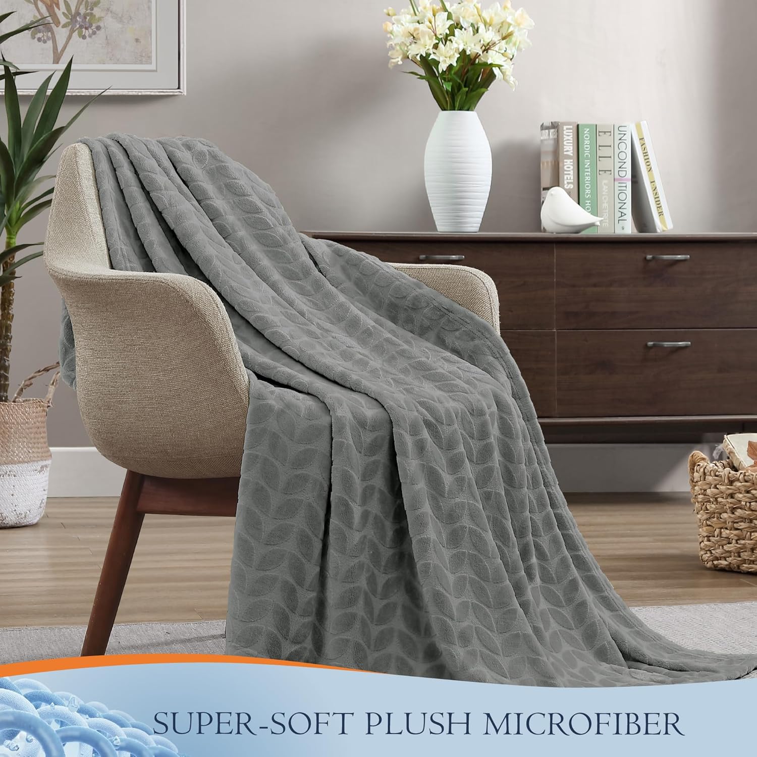 Walensee Manta de forro polar suave y ligera para sofá, cama y sillón (manta de 50 x 60 pulgadas, gris), manta de cama cálida y esponjosa como