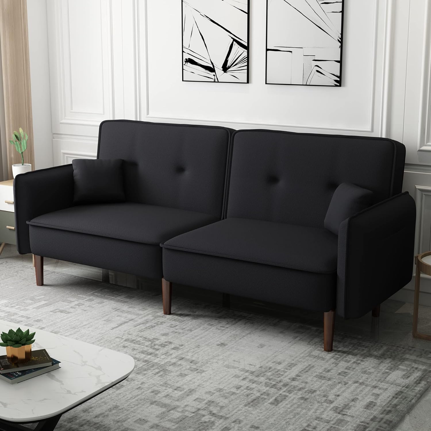 Moderno sofá biplaza tipo futón convertible para espacio pequeño, estudio, oficina, sala de estar, sofá cama individual, sofá cama de 2 plazas y sofá
