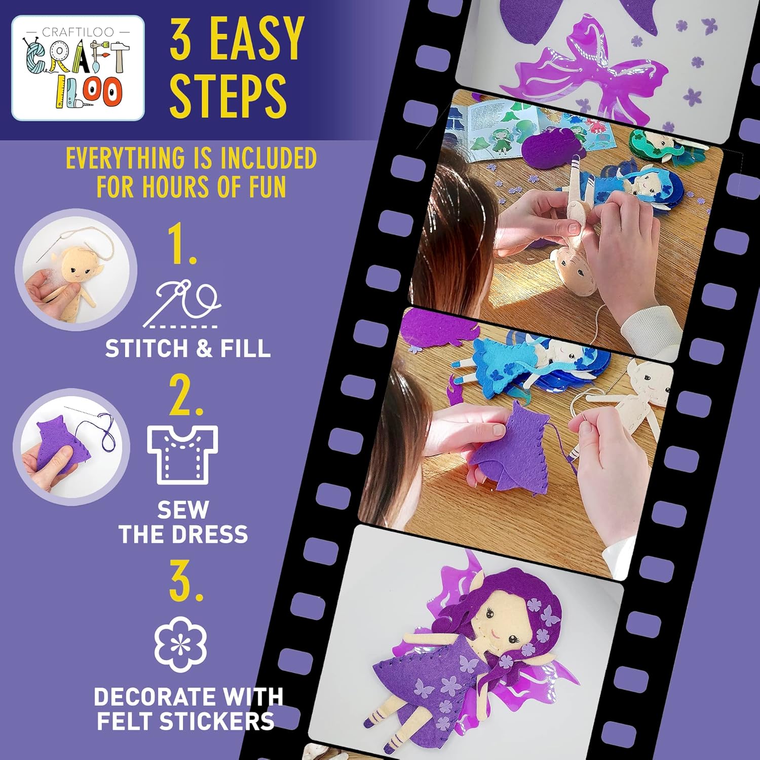 CRAFTILOO Kit de costura de elfos de hadas para niños, divertido y educativo juego de manualidades de cuento de hadas para niños y niñas de 7 a 12