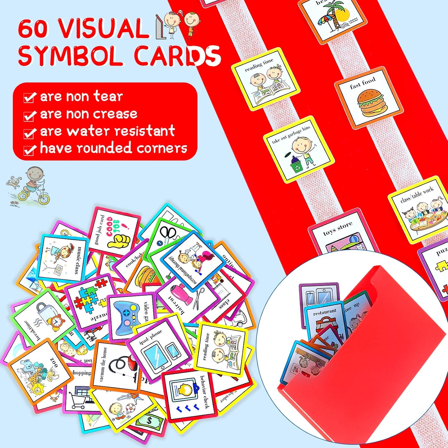 Calendario visual para niños, 62 tarjetas de tabla de rutina para autismo, materiales de aprendizaje, herramienta de comportamiento visual para