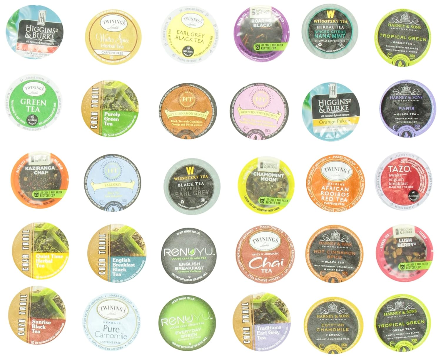 Paquete variado de té surtido que incluye té verde, té negro, té Earl Grey y té de hierbas, cápsulas de té de una sola porción para máquinas Keurig