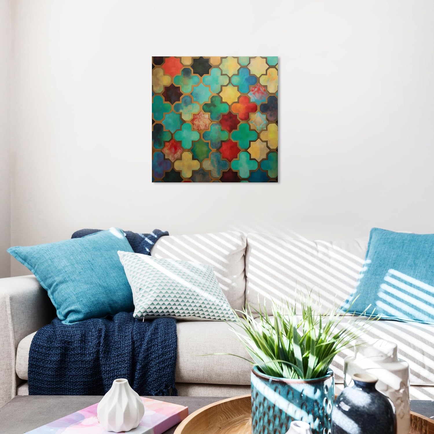 Wynwood Studio Lienzo abstracto envuelto en el Mediterráneo, Quadro di Mosaico II, arte de pared para sala de estar, dormitorio y baño, 20 x 20