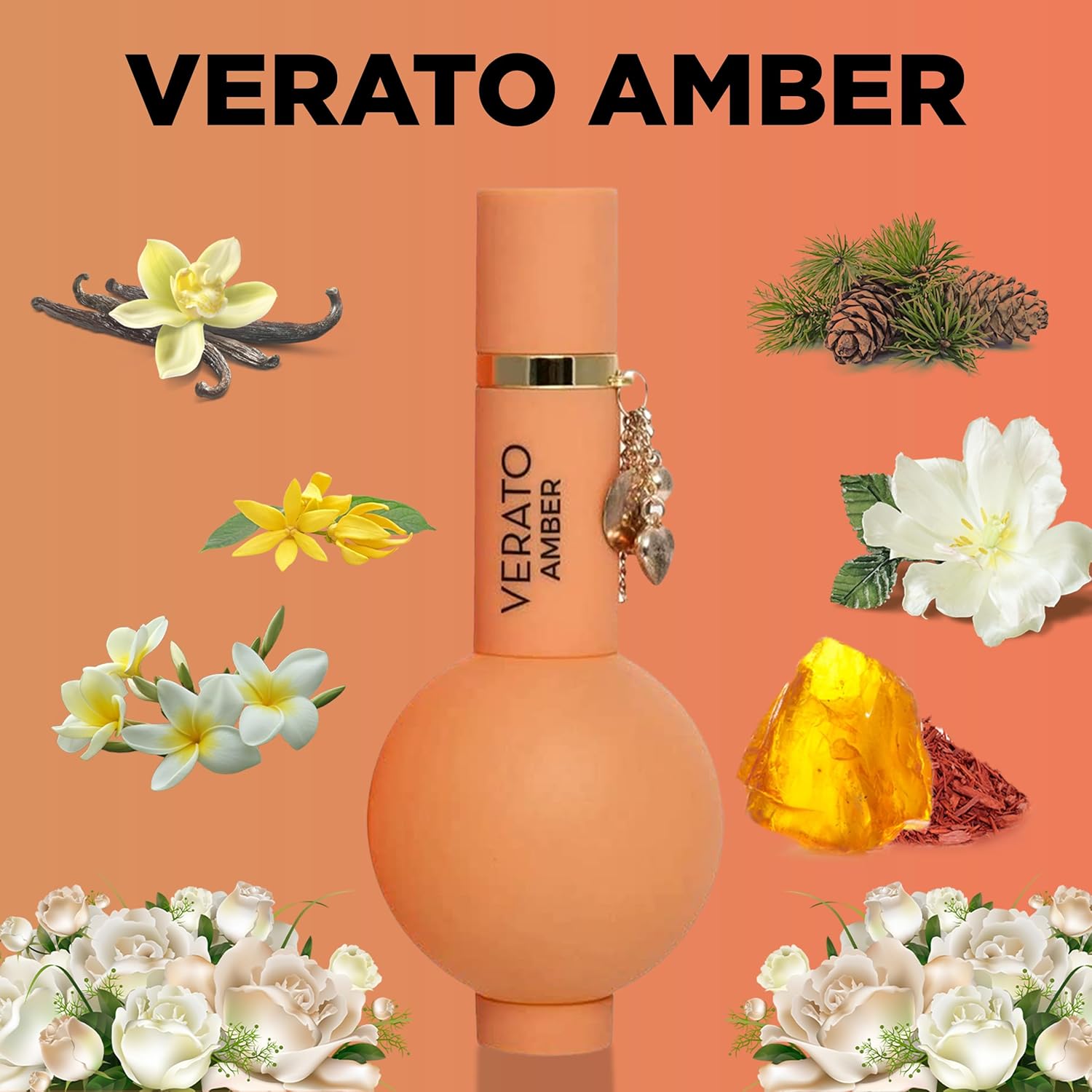 MIRADA Verato Amber, Eau de Parfum para mujer (EDP) 3.4 FL. Oz (3.4 fl oz), Perfume de mujer con notas de ylang-ylang, flores blancas, frangipani,