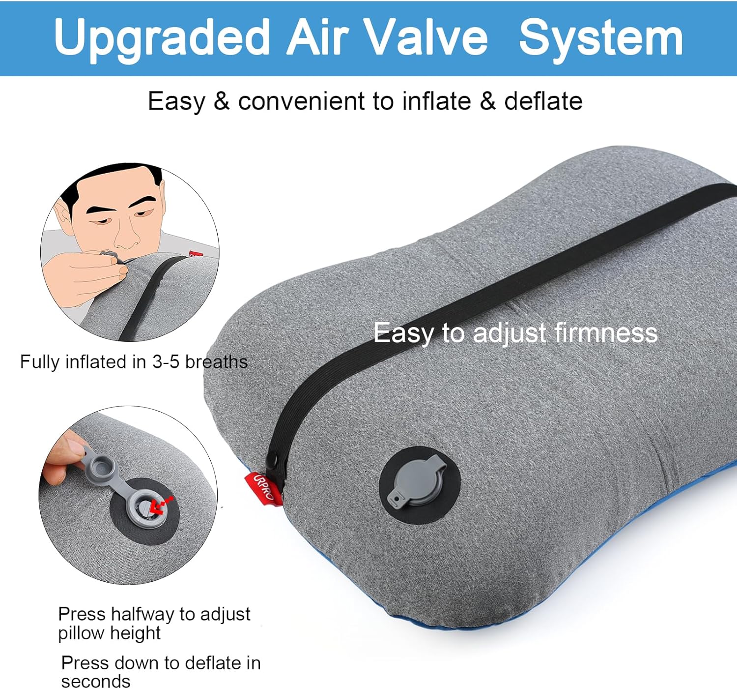 Almohada inflable ultraligera de viaje para acampar con funda suave lavable, compresible, compacta, cómoda, ergonómica, almohadas inflables para