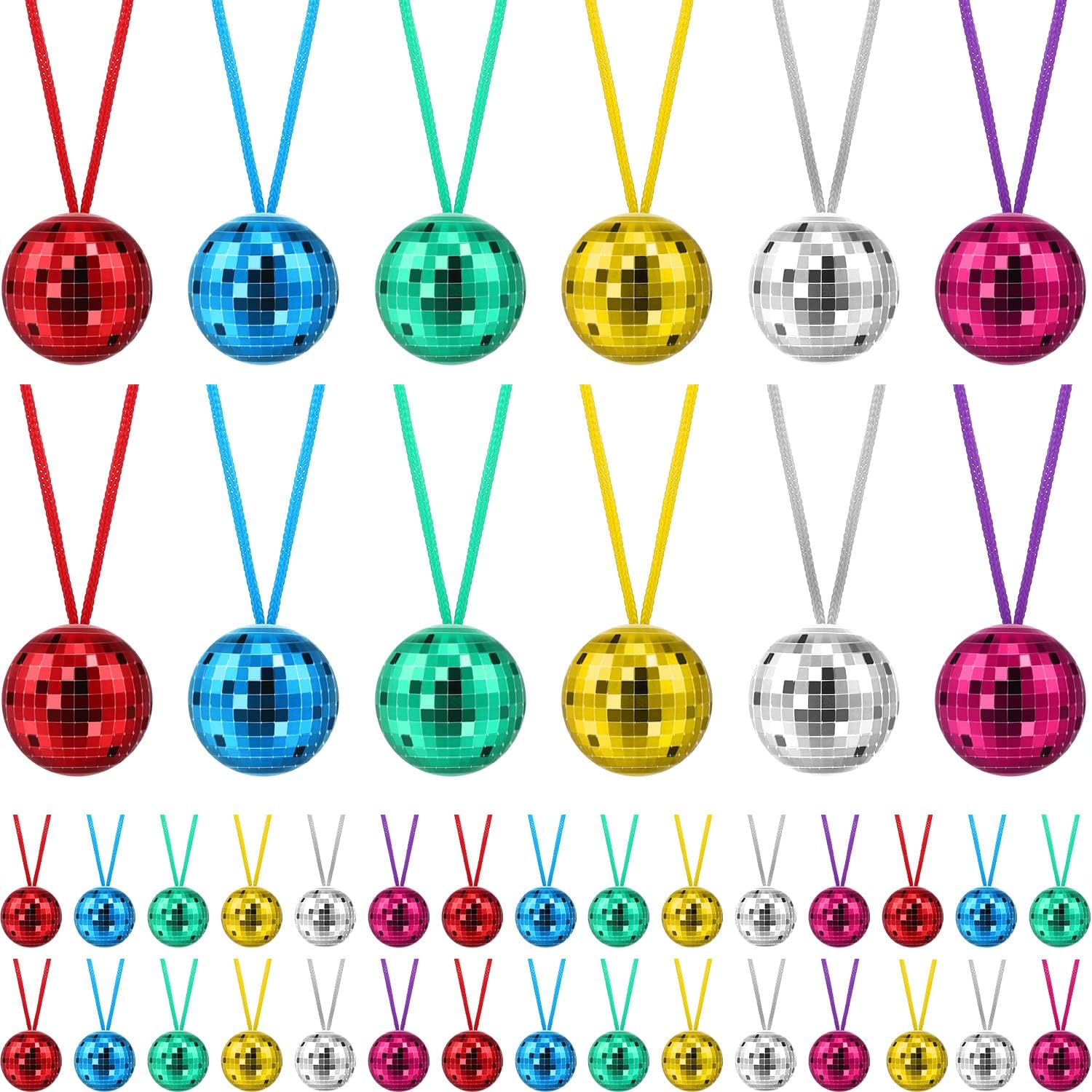 96 collares de bola de discoteca a granel de los años 70, collares de discoteca de colores surtidos de 1.5 pulgadas, decoraciones de fiesta de