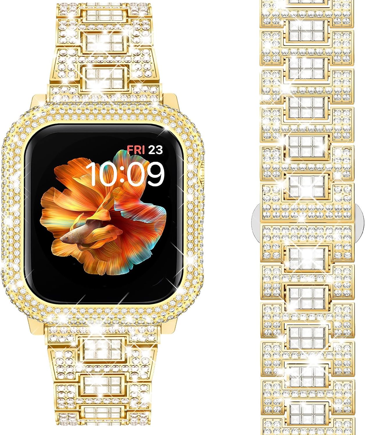 Mosonio Compatible con correas brillantes para Apple Watch de 1.575 pulgadas, 1.732 pulgadas, 1.614 pulgadas, 1.772 pulgadas, con funda de metal