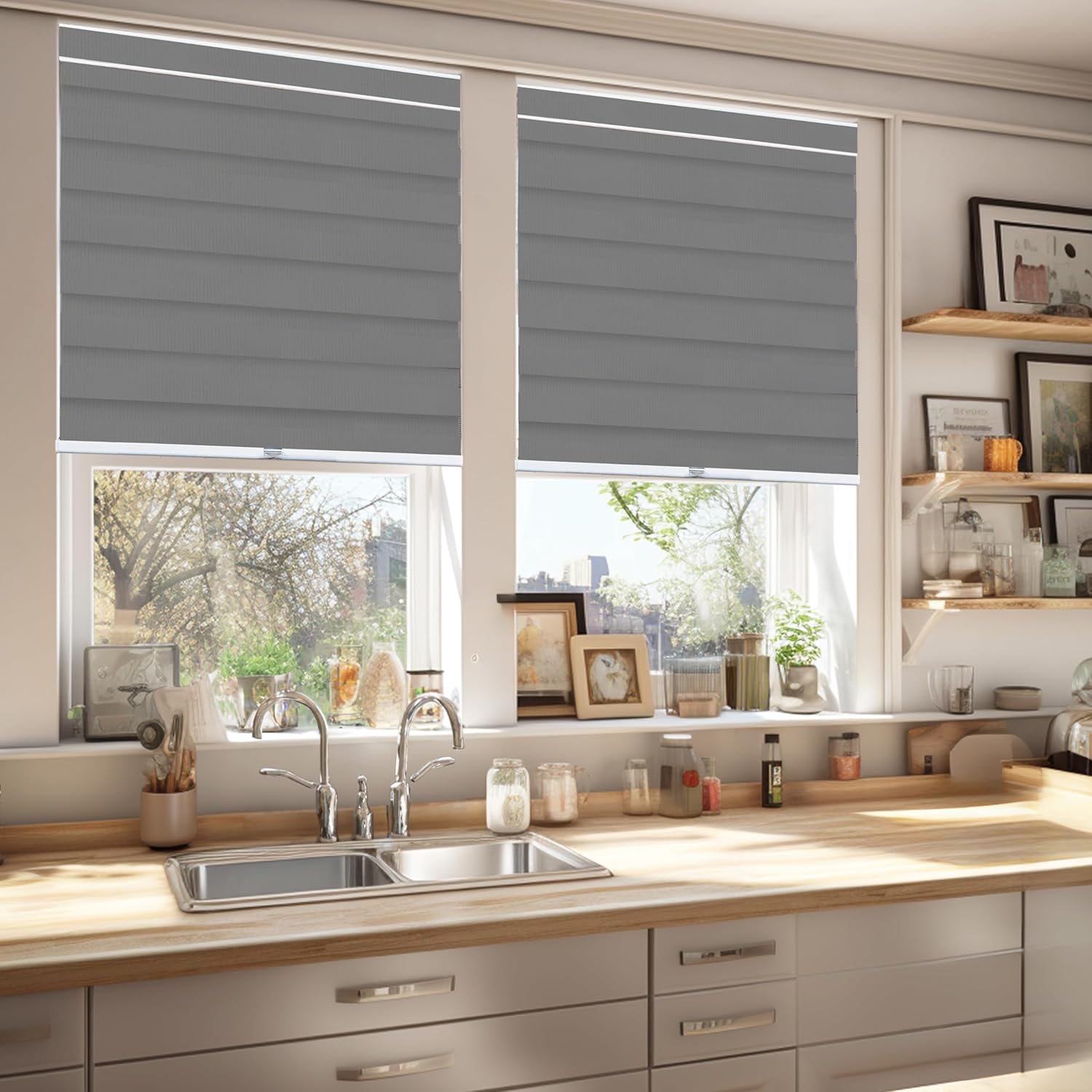 CHICOLOGY – Sombras de cebra sin varillas para uso diario, tratamiento de doble capa para ventana de filtrado de luz, ideal para niños y perfecto
