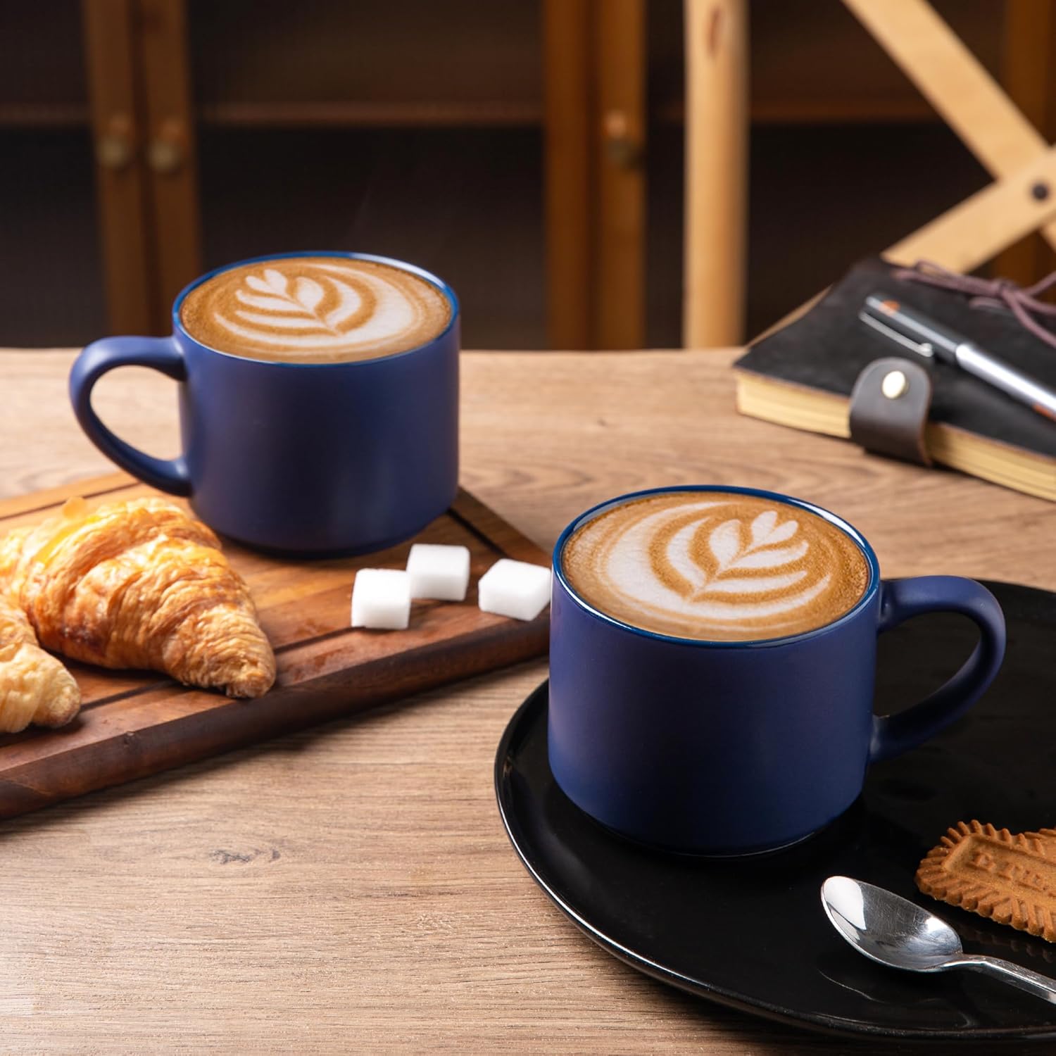 GBHOME Juego de 6 tazas de café de 14 onzas, tazas de cerámica apilables para hombres y mujeres, tazas de café modernas con base estable para café