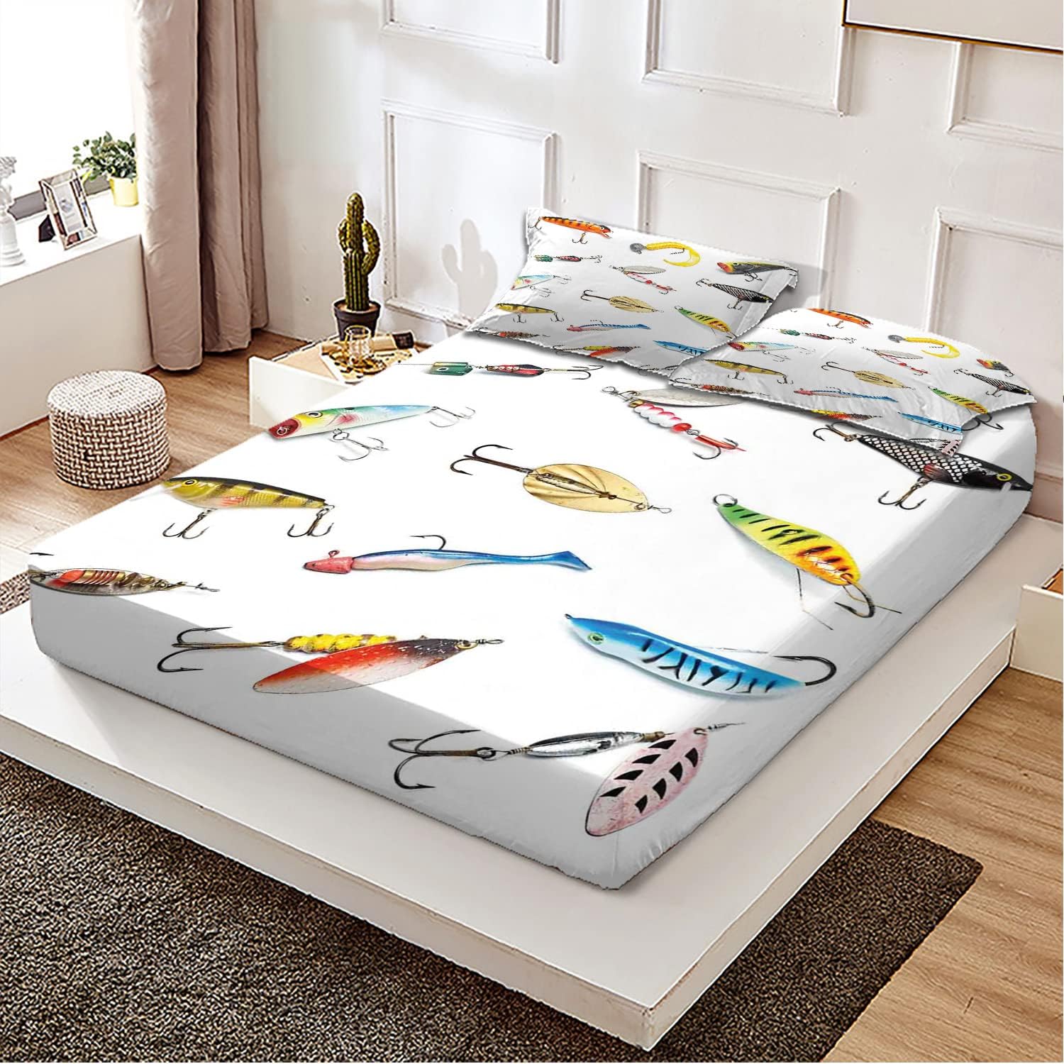 Juego de fundas de almohada con temática de pesca, tamaño individualindividual XL, patrón de temática de caza, juego de ropa de cama decorativo