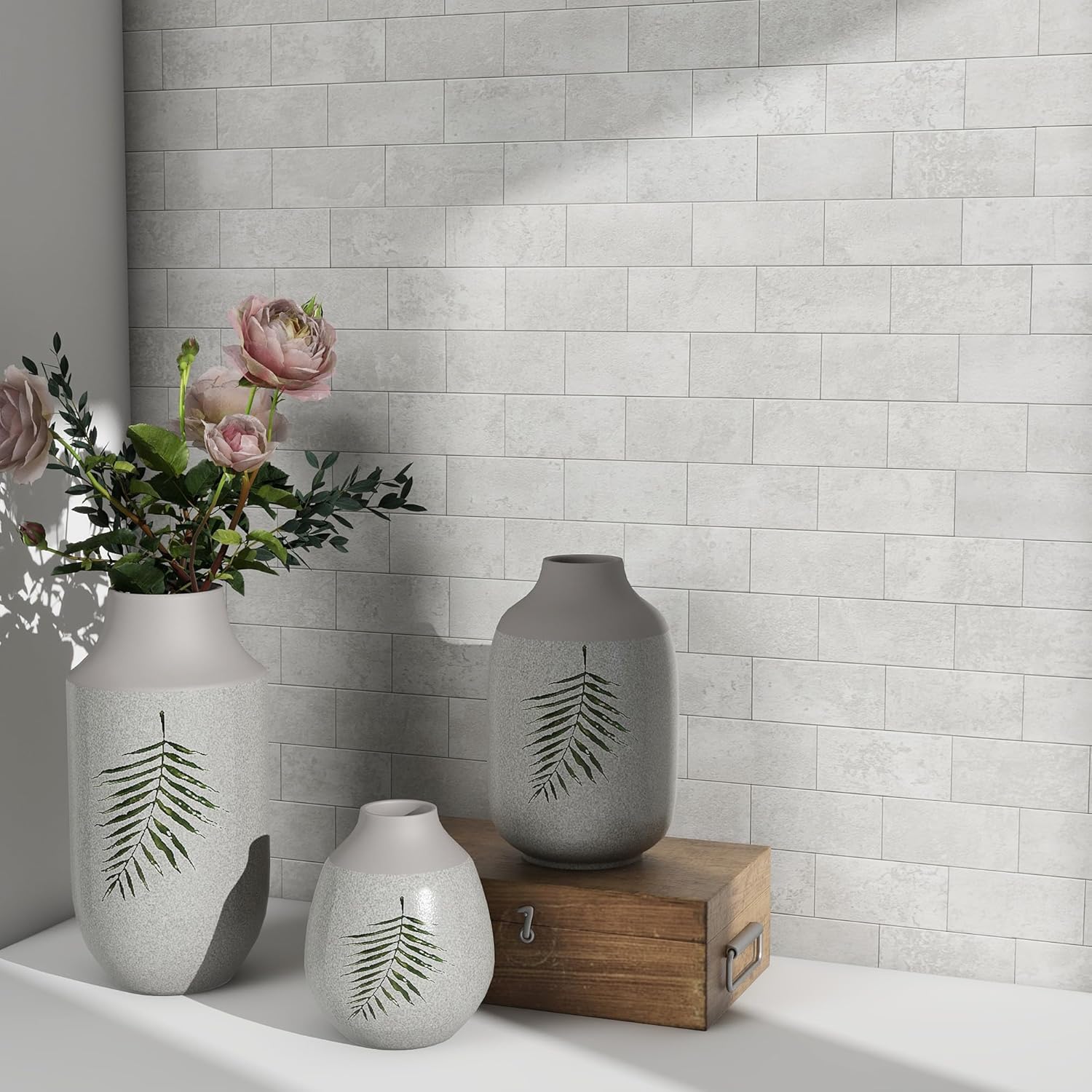 BeNice Azulejos de ducha para despegar y pegar para cocina, baño, azulejos de ducha impermeables (5 hojas, gris)