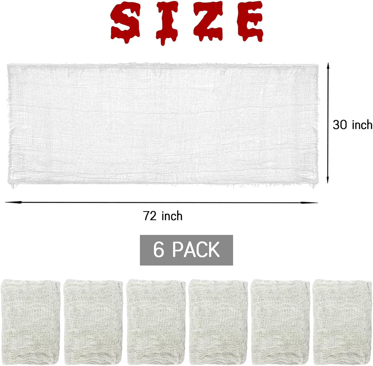 6 piezas de decoración de Halloween para interiores, 72 x 30 pulgadas, tela de gasa blanca de Halloween, tela de gasa de Halloween, tela