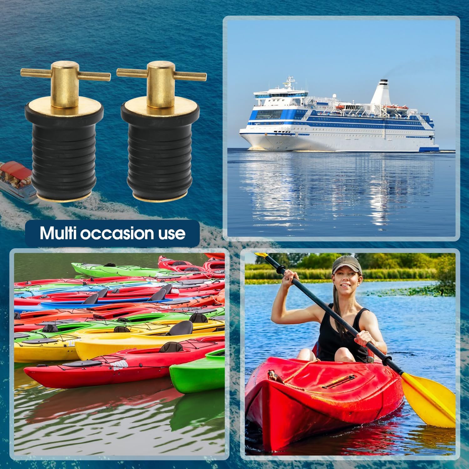 Nayciiy Tapones de goma con mango en T, 2 unidades, con mango de latónacero inoxidable, accesorios para barcos