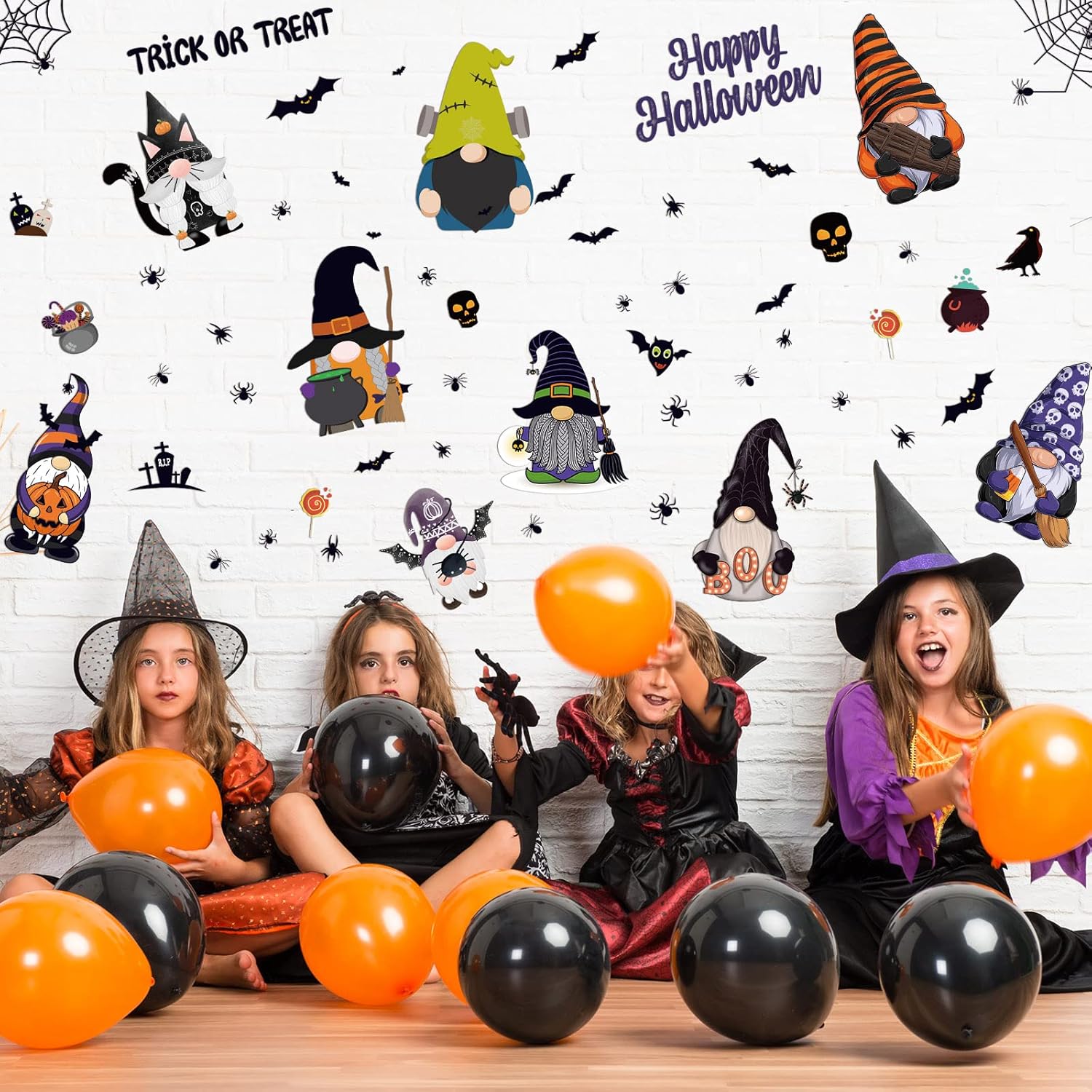 9 hojas de calcomanías de pared de gnomo de Halloween, calcomanías de pared de gnomo, para ventana, murciélago, elfo, enano, sin rostro, para