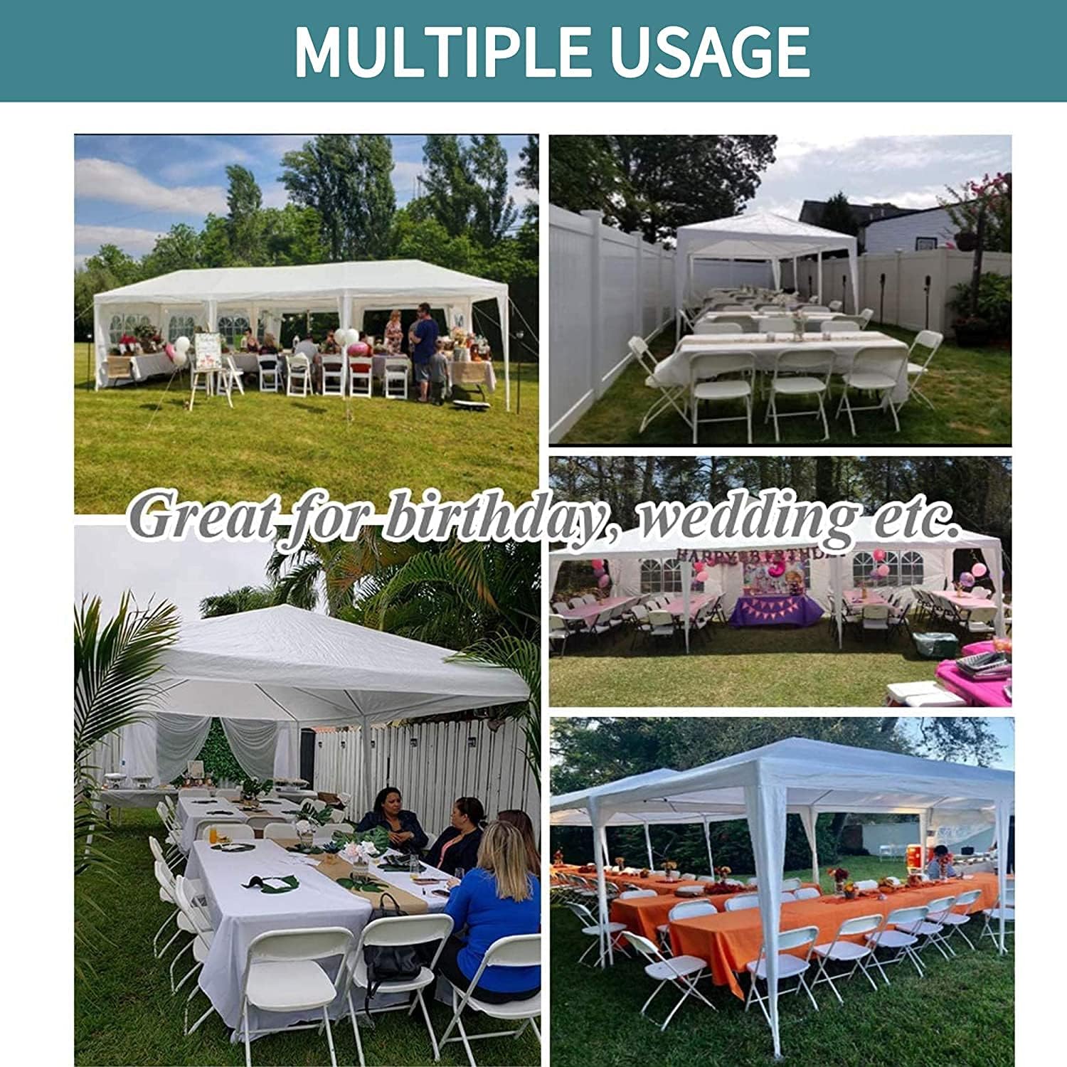 U-Kiss Toldo de 10 x 30 pies, para fiestas, bodas, patio, eventos, jardín, exterior, refugio para barbacoa con 8 lados extraíbles, impermeable,