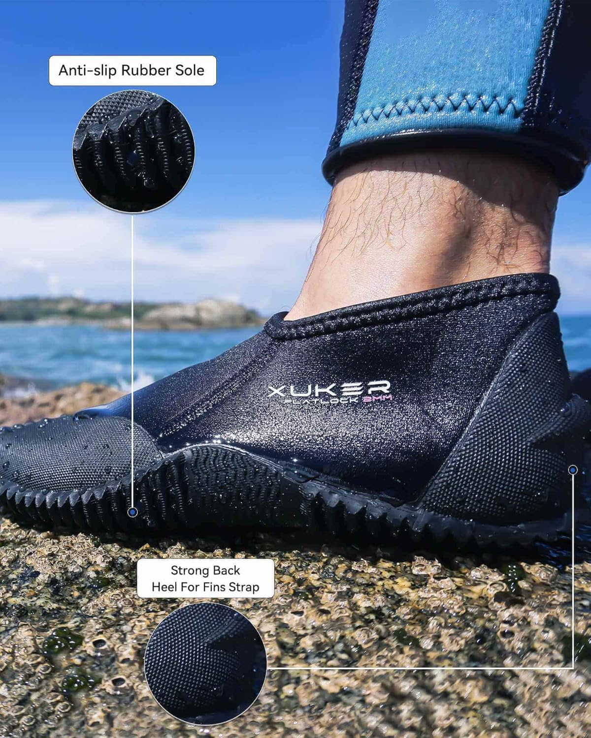 XUKER Botas de buceo de neopreno de 0.079 pulgadas, botines de neopreno para hombres y mujeres, zapatos de agua con suela antideslizante, zapatos de