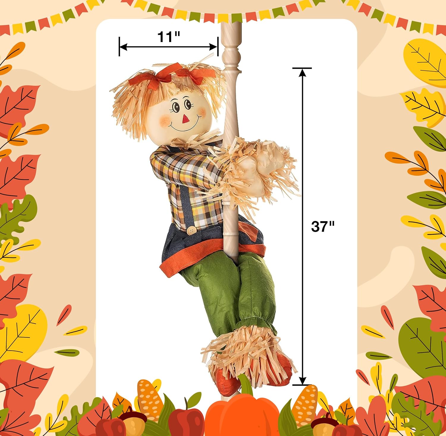 Gift Boutique Poste de espantapájaros de felpa para Acción de Gracias, abrazar otoño al aire libreinterior, árbol de otoño, porche, valla,