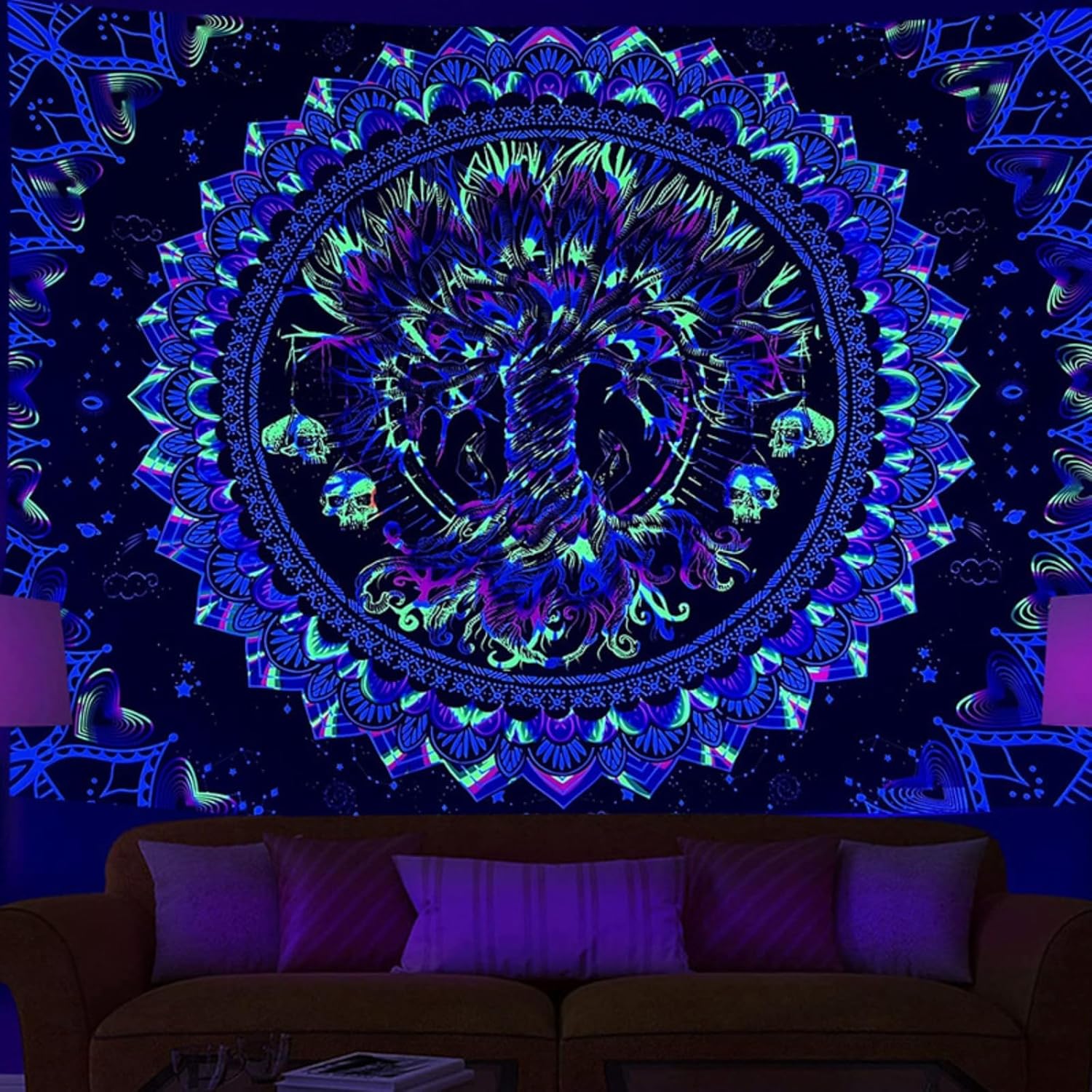 BatwhO Fluorescentes de luz de tapiz de fondo de tela tapizada, casa tapiz de fiesta de tela de la pared sala de estar sofá tapiz de fondo (70.86 x