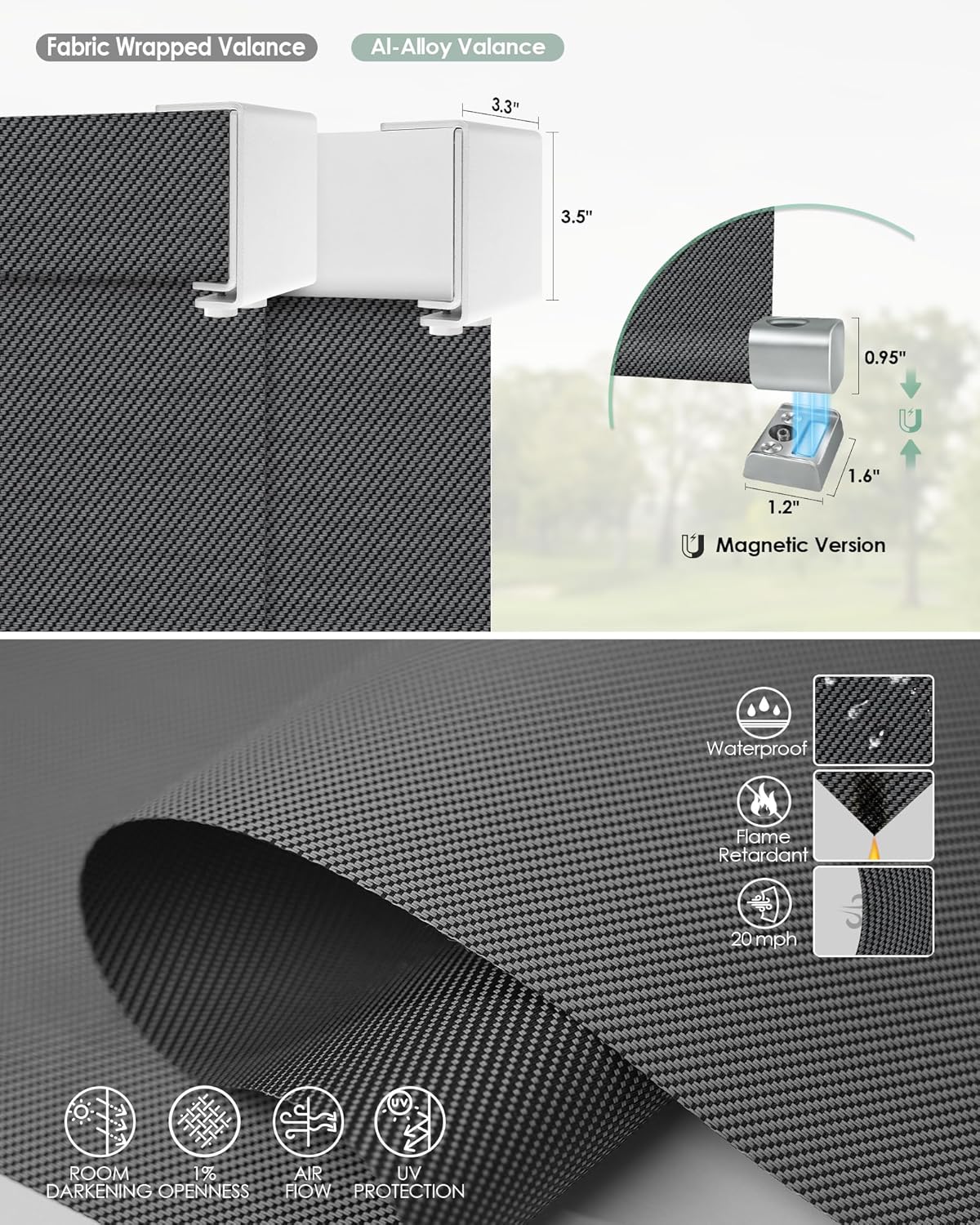 Yoolax Persianas motorizadas personalizadas para exteriores, persianas inteligentes compatibles con Alexa Google, persianas impermeables con control