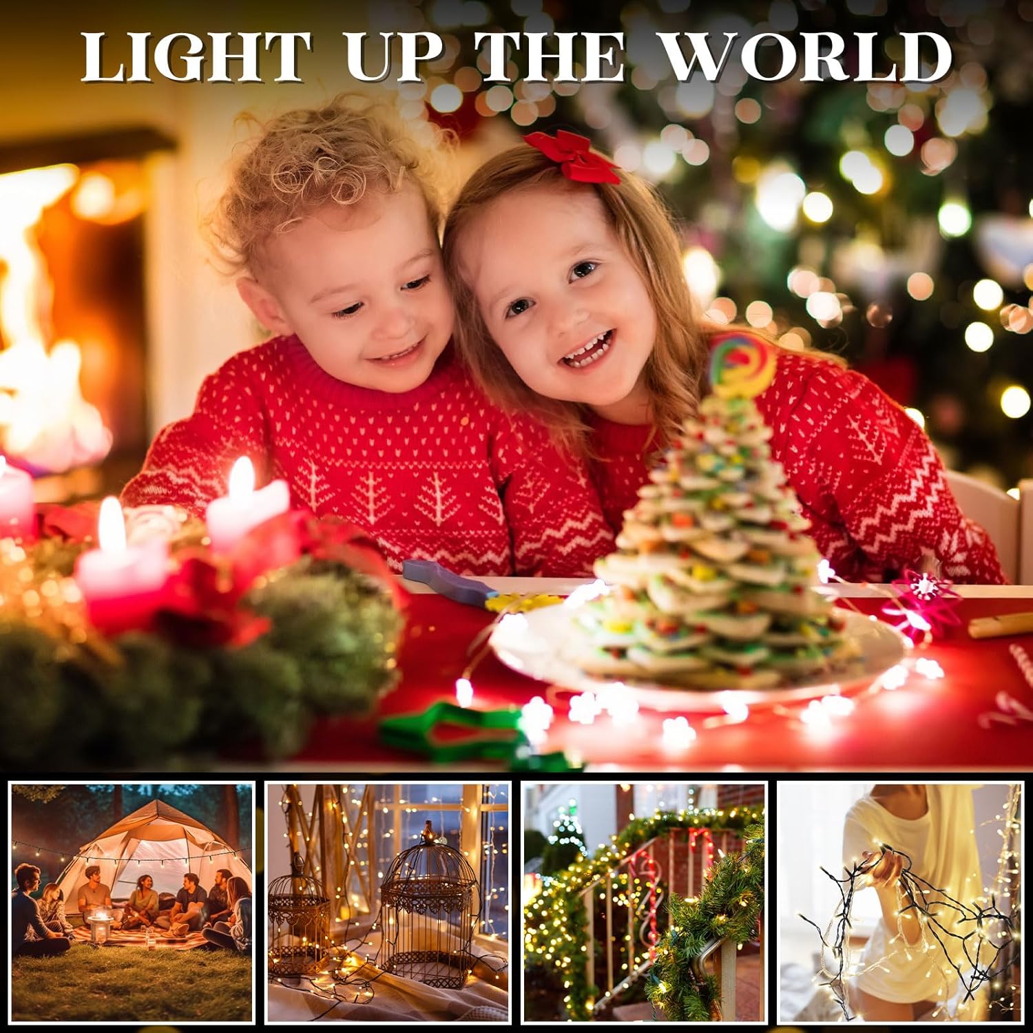 12 luces de Navidad a pilas, 50 LED, 16.5 pies, impermeables, para exteriores, árbol de Navidad, con 8 modos y temporizador, guirnalda de luces LED