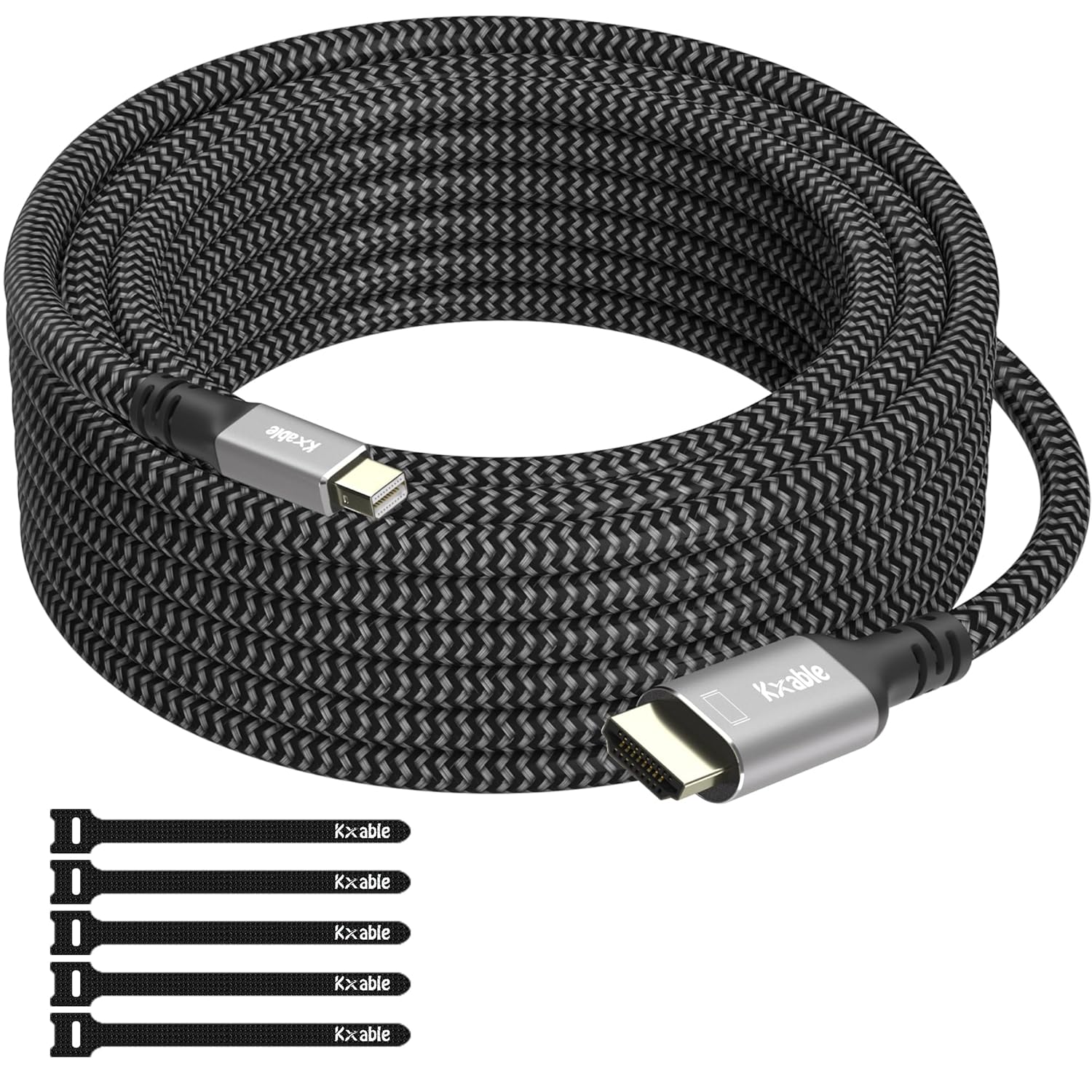 Cable Mini DisplayPort a HDMI 4K de 20 pies, 4K 60Hz, enchufes chapados en oro, carcasa de aluminio, trenzado de nailon, cable Mini DP a HDMI,