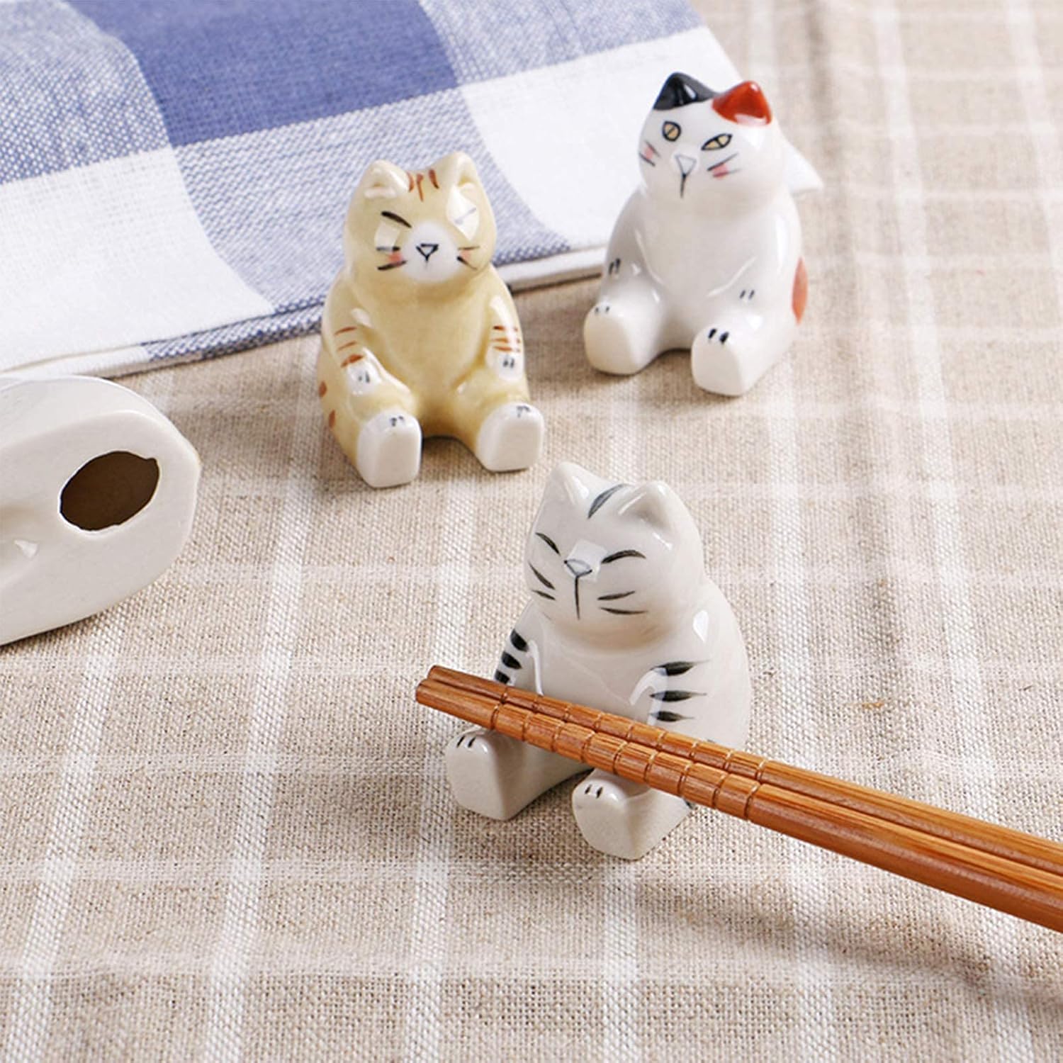 5 pares de palillos de bambú de estilo japonés y reposo, juego de palillos de gato gordo de dibujos animados, juego de regalo clásico de simplicidad